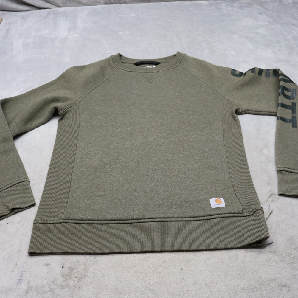 Carhartt Sweatshirt Women XS Green Graphic Sleeve Midweight Relaxed Fit Pullover